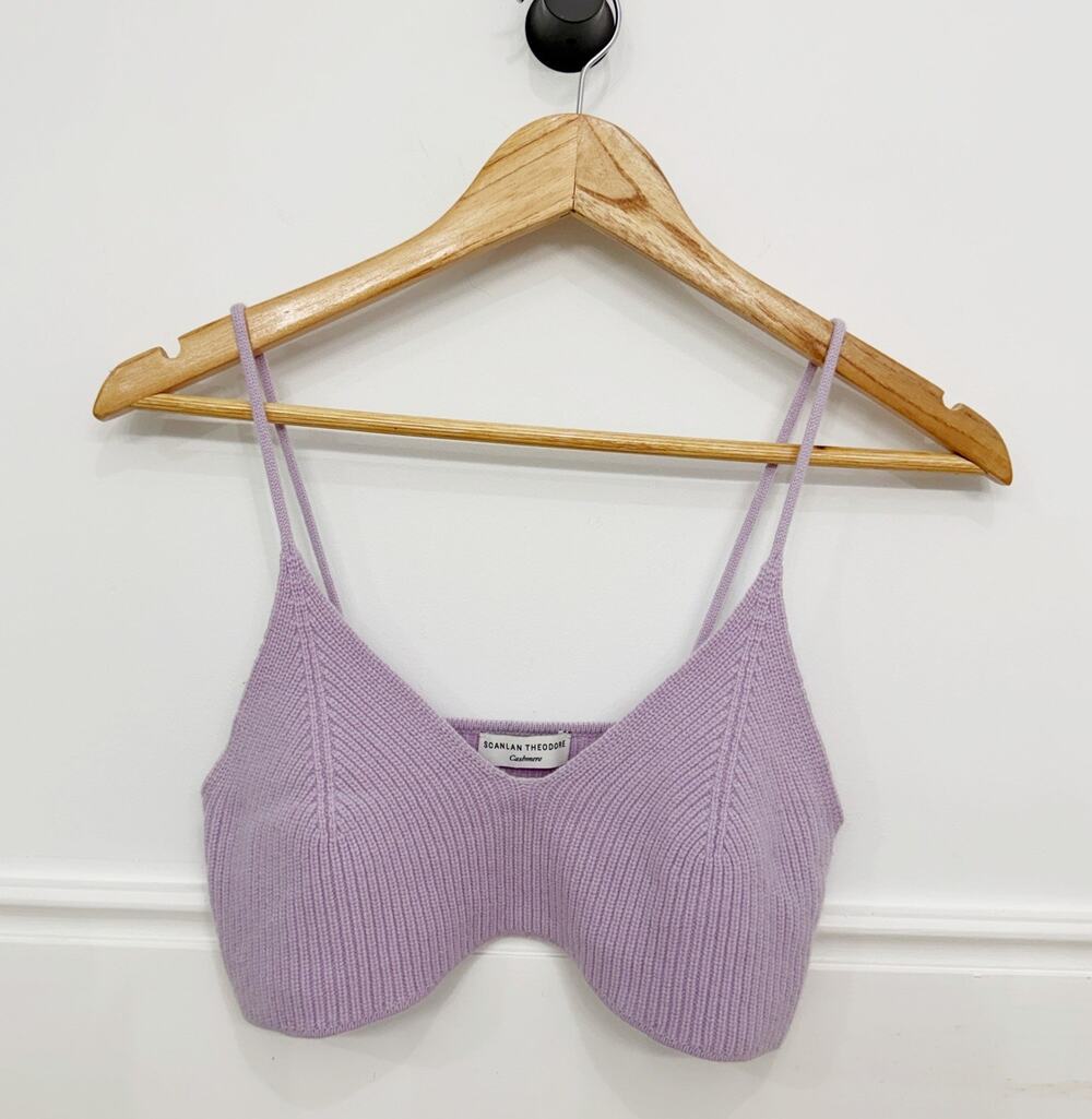 Women’s Scanlan Theodore Cashmere Purple Ribbed Sweater Bra Top Size Small